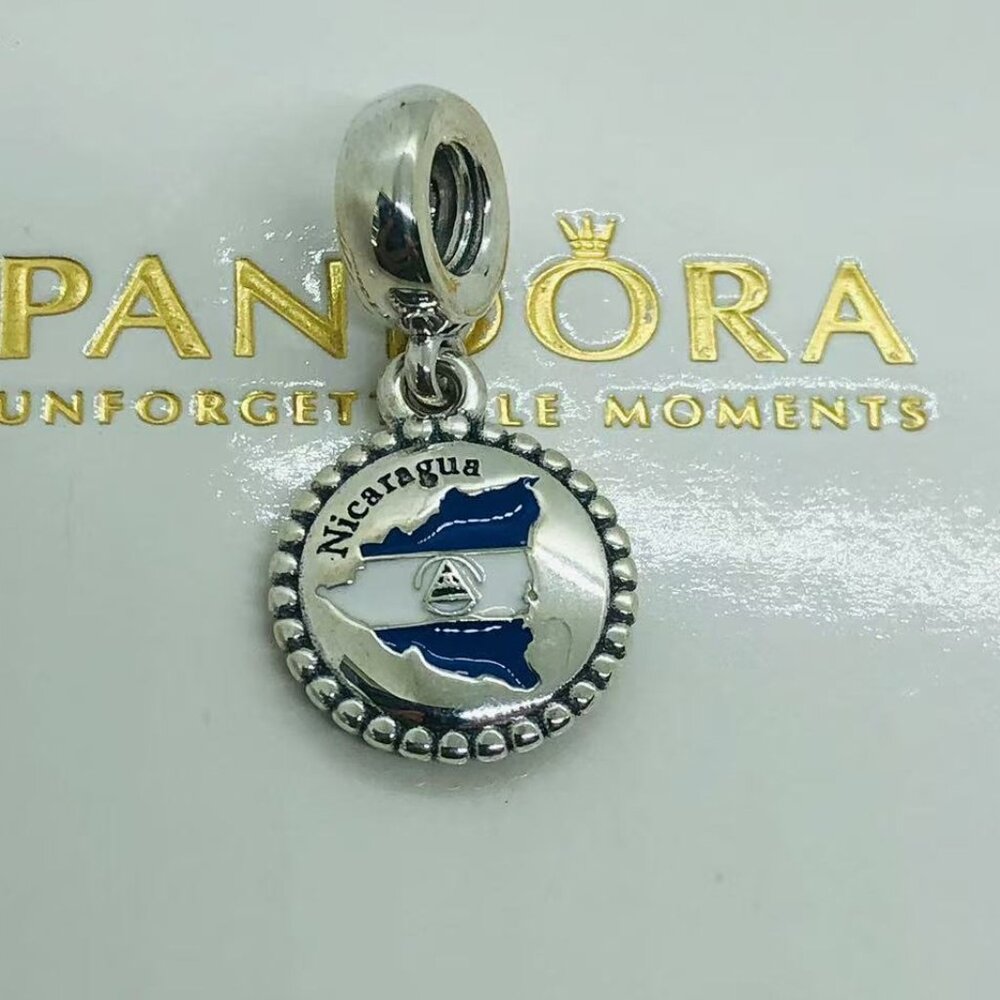 🌞📖Pandora Nicaragua Flag Map Dangle Charm S925 Silver with box